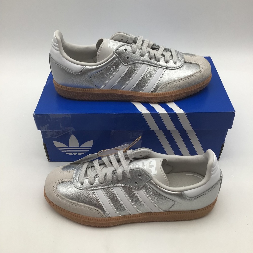 Adidas Samba OG C Kids Shoes Metallic Silver White Gum KK2344 Size 2.5 US NEW